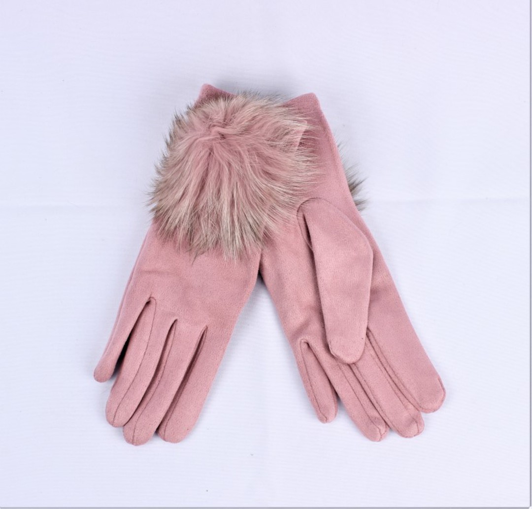 Shackelford faux suede glove with large fur pompom pink Style; S/LK4854 image 0